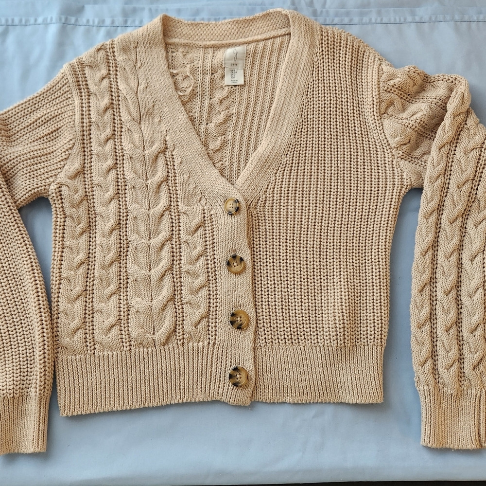 Joie cropped cotton blend cable knit cardigan